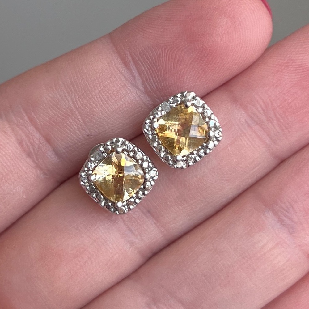 Yellow Topaz and Diamond Accent Earrings